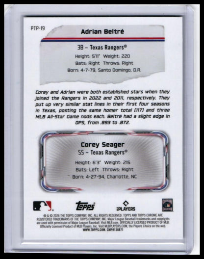 2026 Topps Chrome Past to Present Adrian Beltré #PTP-19 Refractor Rangers — back