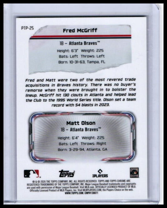 2026 Topps Chrome Past to Present Fred McGriff #PTP-25 Atlanta Braves — back