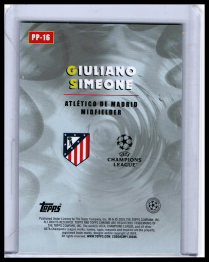 2026 Topps Chrome UEFA Champions League Giuliano Simeone PP-16 Atlético Madrid — back