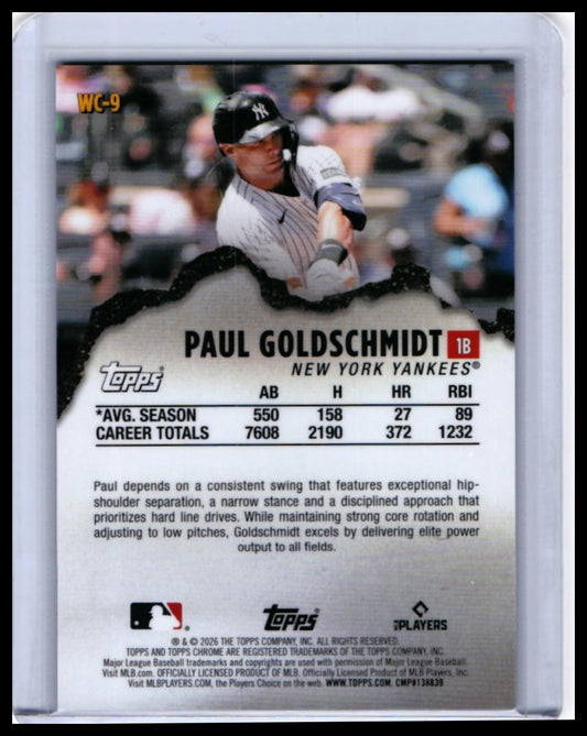 2026 Topps Chrome Wrecking Crew Paul Goldschmidt #WC-9 Blue Refractor /75 Yankees — back