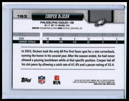 2026 Topps Cooper DeJean #163 Philadelphia Eagles Foil Parallel — back