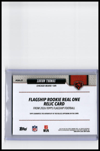 2026 Topps Flagship Zavion Thomas RC Rookie Real One Relic #ROR-ZT Bears — back