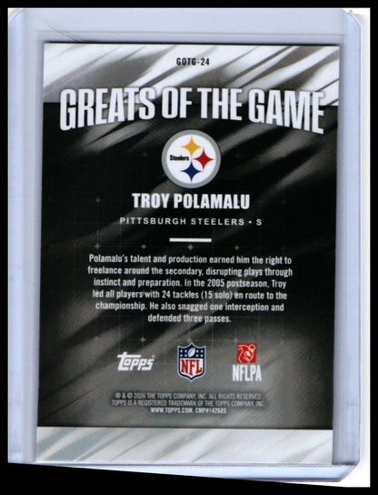 2026 Topps Greats of the Game Troy Polamalu #GOTG-24 Purple Cracked Ice Steelers — back