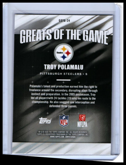 2026 Topps Greats of the Game Troy Polamalu #GOTG-24 Purple Cracked Ice Steelers — back