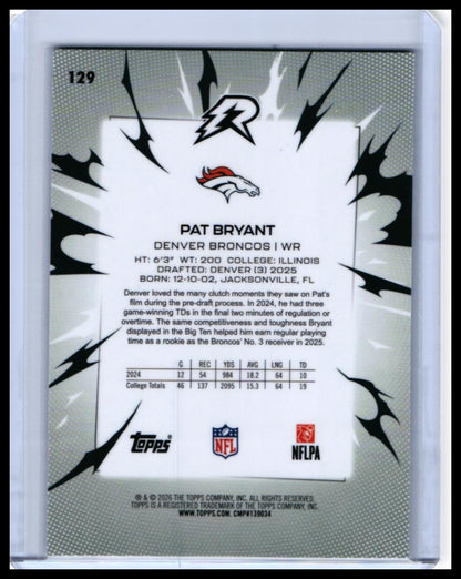 2026 Topps NFL Pat Bryant RC #129 Denver Broncos Rookie Card — back