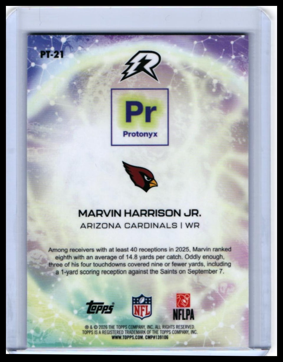 2026 Topps NFL Protonyx Marvin Harrison Jr. #PT-21 Arizona Cardinals WR — back