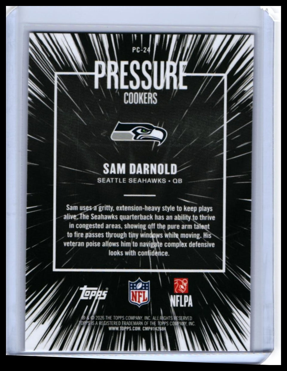 2026 Topps Pressure Cookers Sam Darnold #PC-24 Pink Refractor Seahawks — back