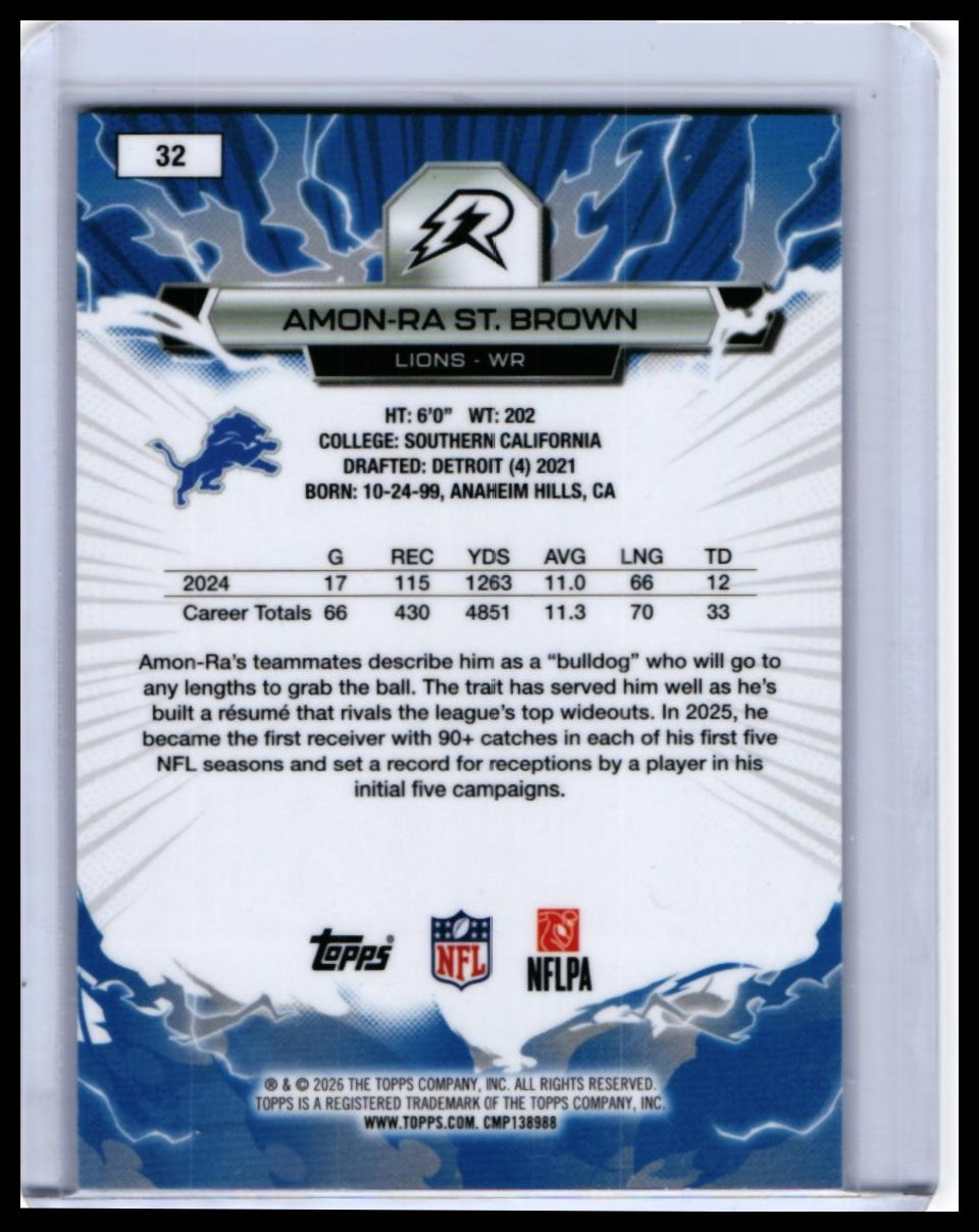 2026 Topps Reign Amon-Ra St. Brown #32 Detroit Lions — back
