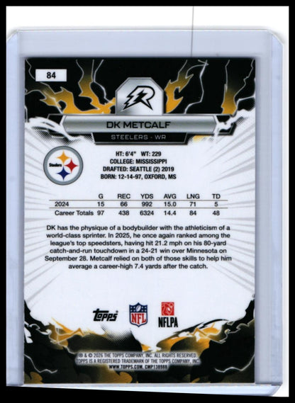 2026 Topps Reign DK Metcalf #84 Pittsburgh Steelers — back
