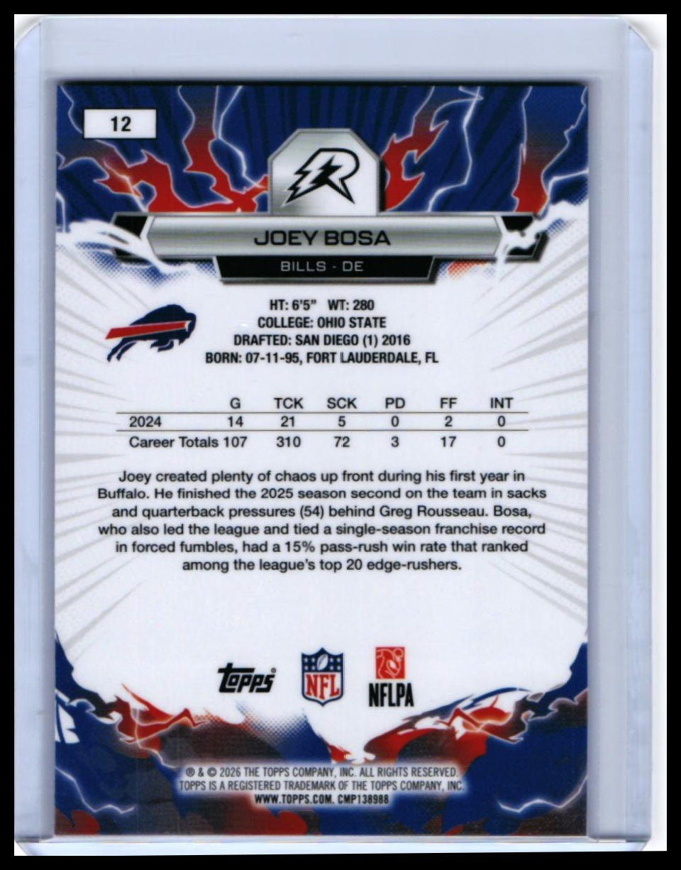 2026 Topps Reign Joey Bosa #12 Buffalo Bills Edge Rusher — back