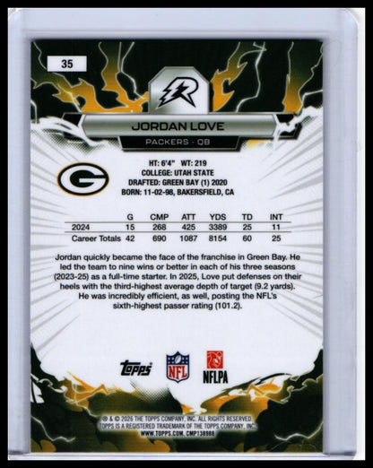 2026 Topps Reign Jordan Love #35 Green Bay Packers — back