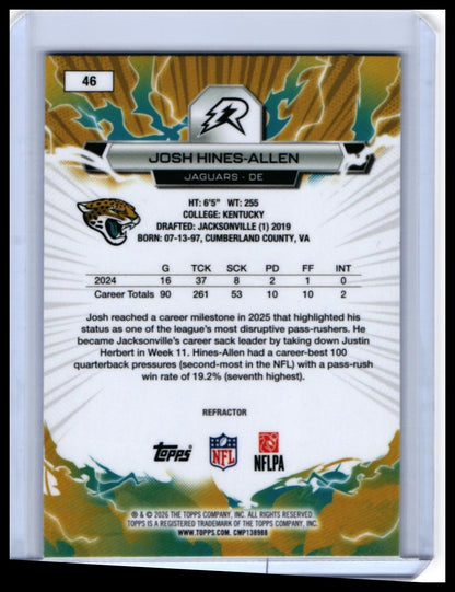 2026 Topps Reign Josh Hines-Allen #46 Refractor Jacksonville Jaguars — back