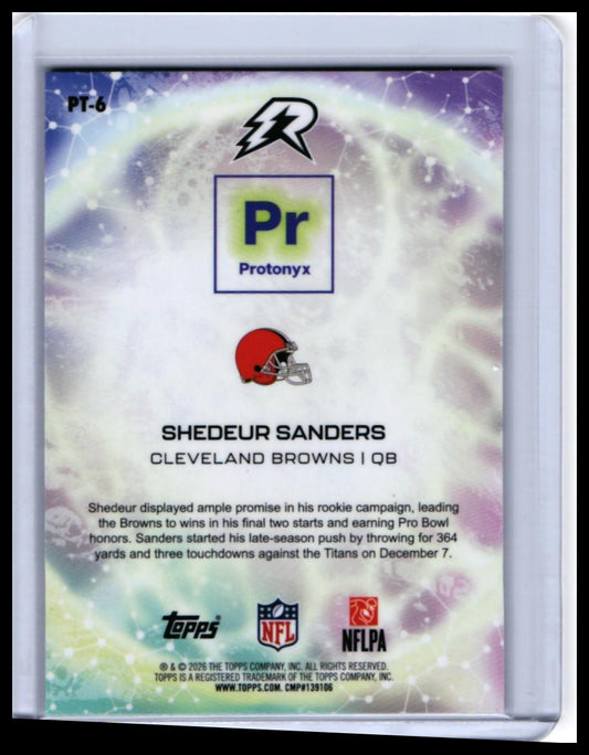 2026 Topps Reign Protonyx Shedeur Sanders RC #PT-6 Green /250 Browns — back