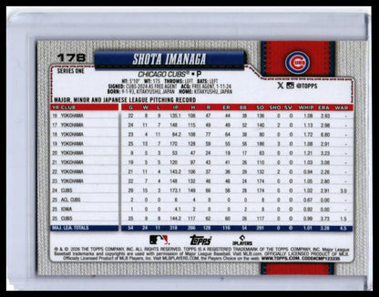 2026 Topps Series 1 Shota Imanaga #178 Chicago Cubs Red Logo Pattern Parallel — back
