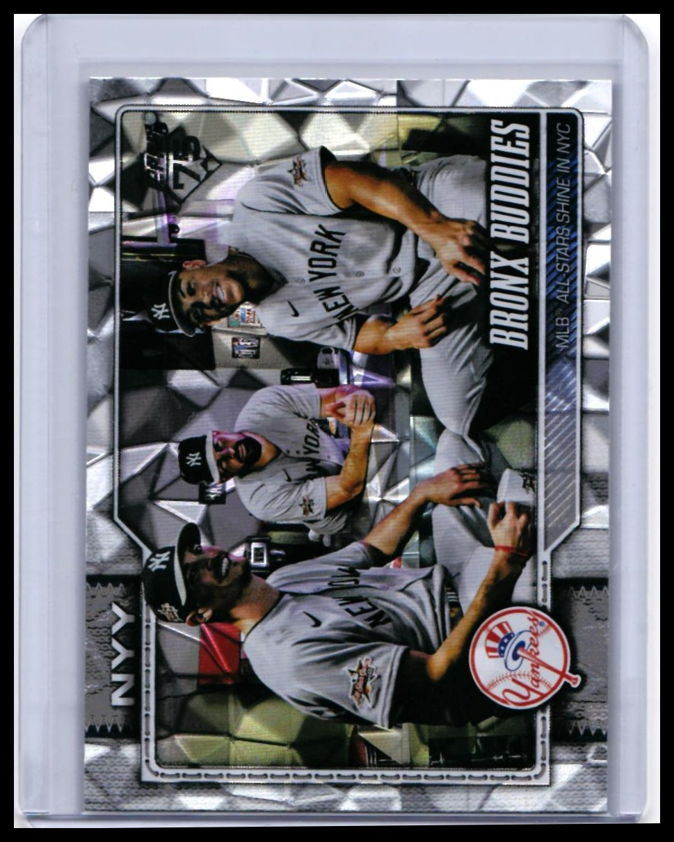 2026 Topps Series One Bronx Buddies #302 Judge/Fried/Rodón Cracked Ice Yankees — front