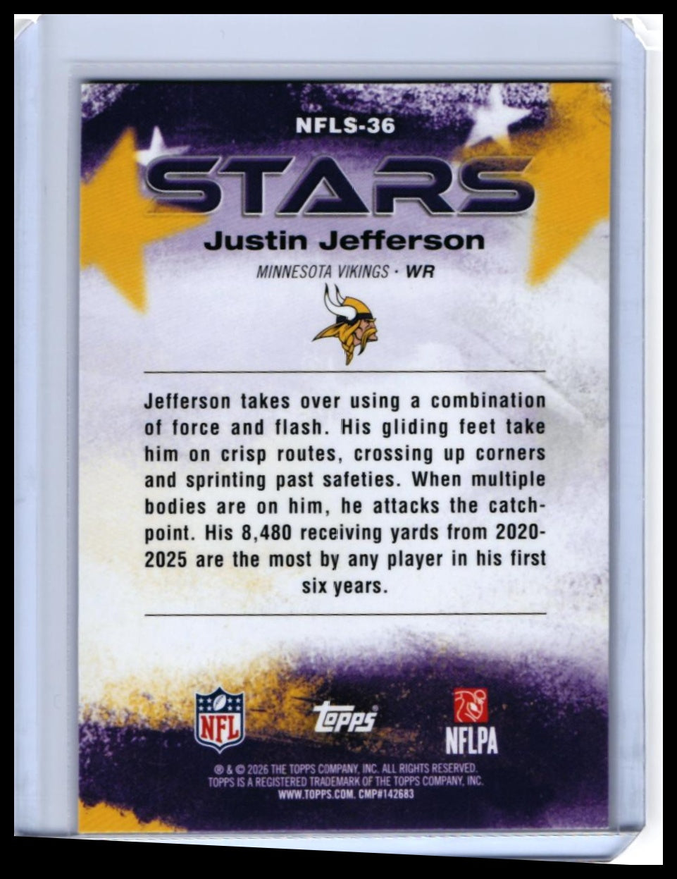 2026 Topps Stars Justin Jefferson #NFLS-36 Minnesota Vikings — back