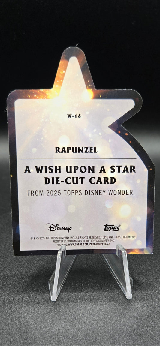 Disney collectible card with Rapunzel design on a dark background