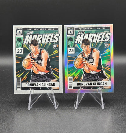 2024-25 Panini Donruss Optic Donovan Clingan Net Marvels RC Bundle — Base & Prizm Holo Parallel — Portland Trail Blazers Rookie Card Lot CAP13