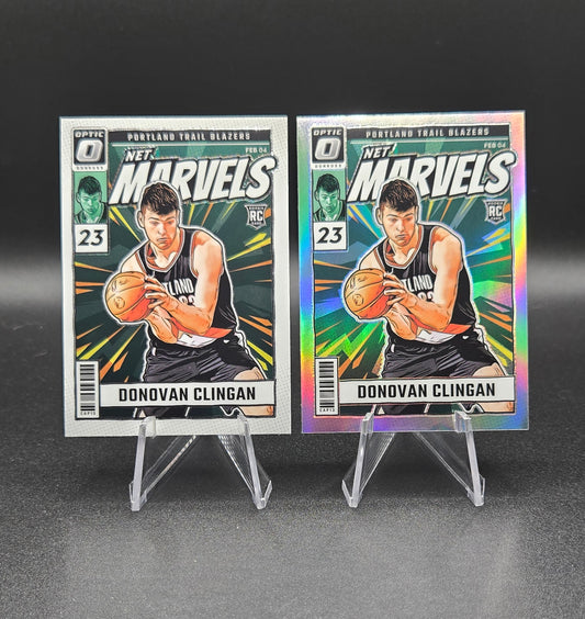 2024-25 Panini Donruss Optic Donovan Clingan Net Marvels RC Bundle — Base & Prizm Holo Parallel — Portland Trail Blazers Rookie Card Lot CAP13