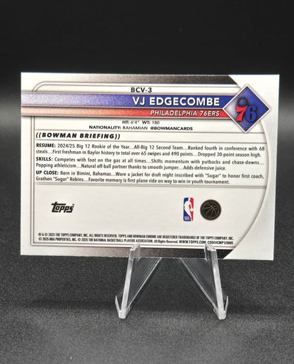 VJ Edgecombe 2025-26 Bowman Chrome Mojo Refractor RC #BCV-3 Philadelphia 76ers NM+