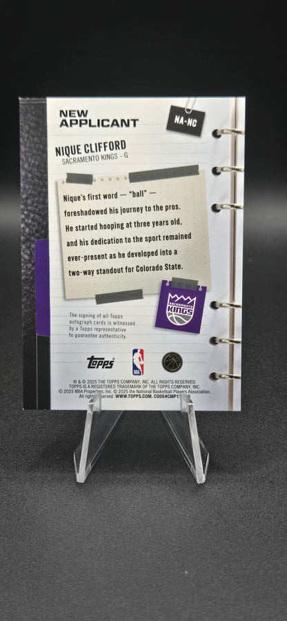 Nique Clifford 2025-26 Topps New Applicant Auto RC #NA-NC Sacramento Kings NM+