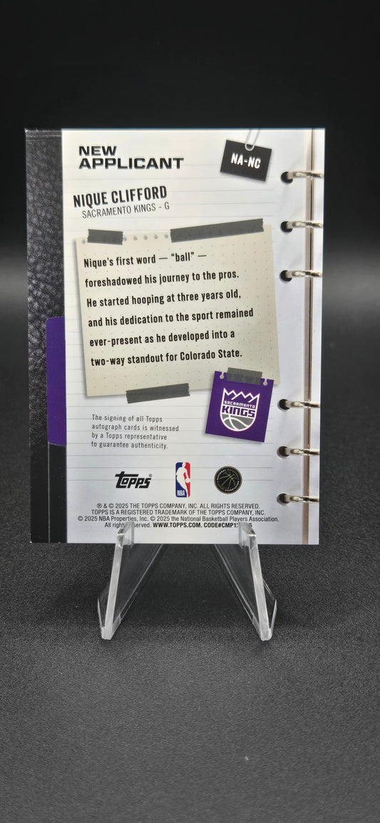 Nique Clifford 2025-26 Topps New Applicant Auto RC #NA-NC Sacramento Kings NM+