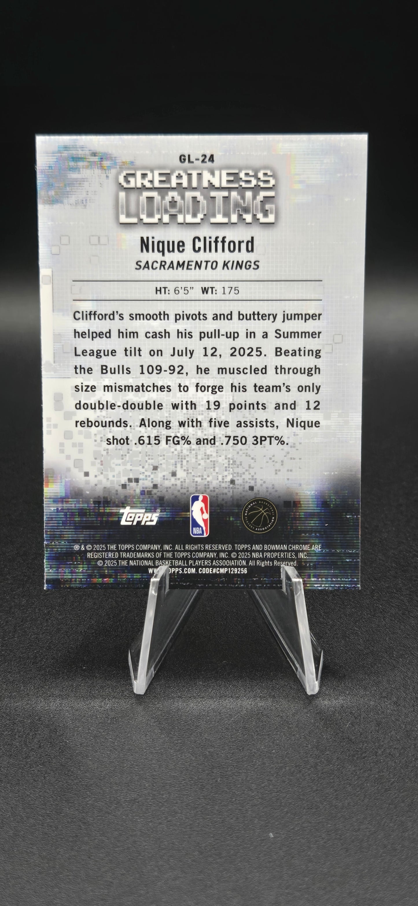 Nique Clifford 2025-26 Bowman Chrome Greatness Loading #GL-24 RC Sacramento Kings NM+