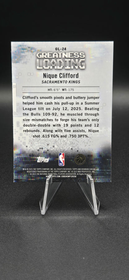 Nique Clifford 2025-26 Bowman Chrome Greatness Loading #GL-24 RC Sacramento Kings NM+