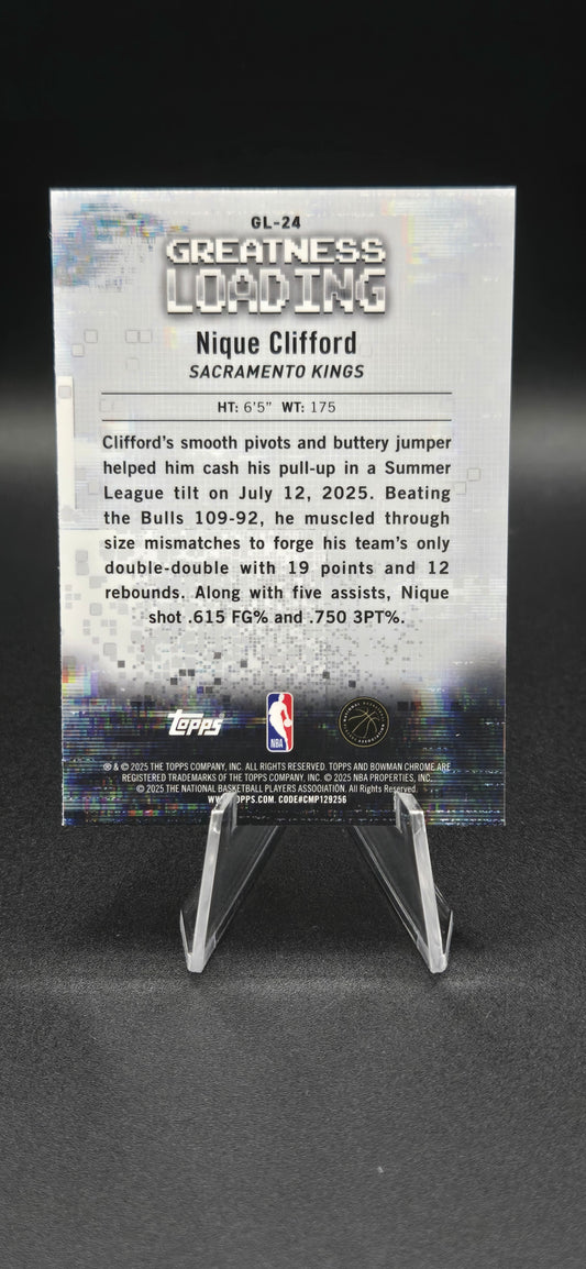 Nique Clifford 2025-26 Bowman Chrome Greatness Loading #GL-24 RC Sacramento Kings NM+