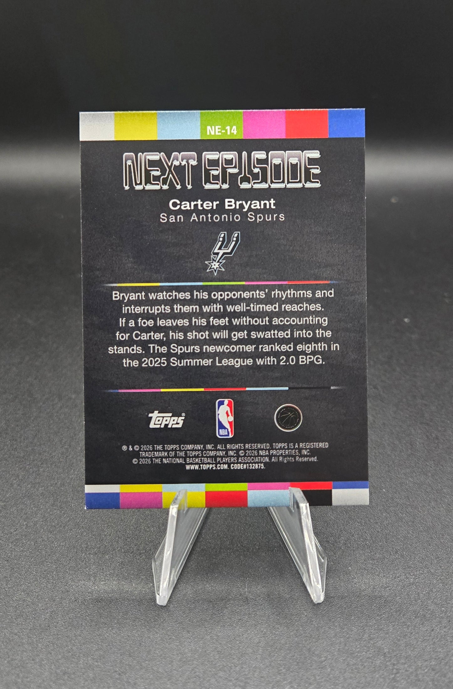Carter Bryant 2025-26 Topps NBA Hoops Next Episode RC #NE-14 San Antonio Spurs NM+
