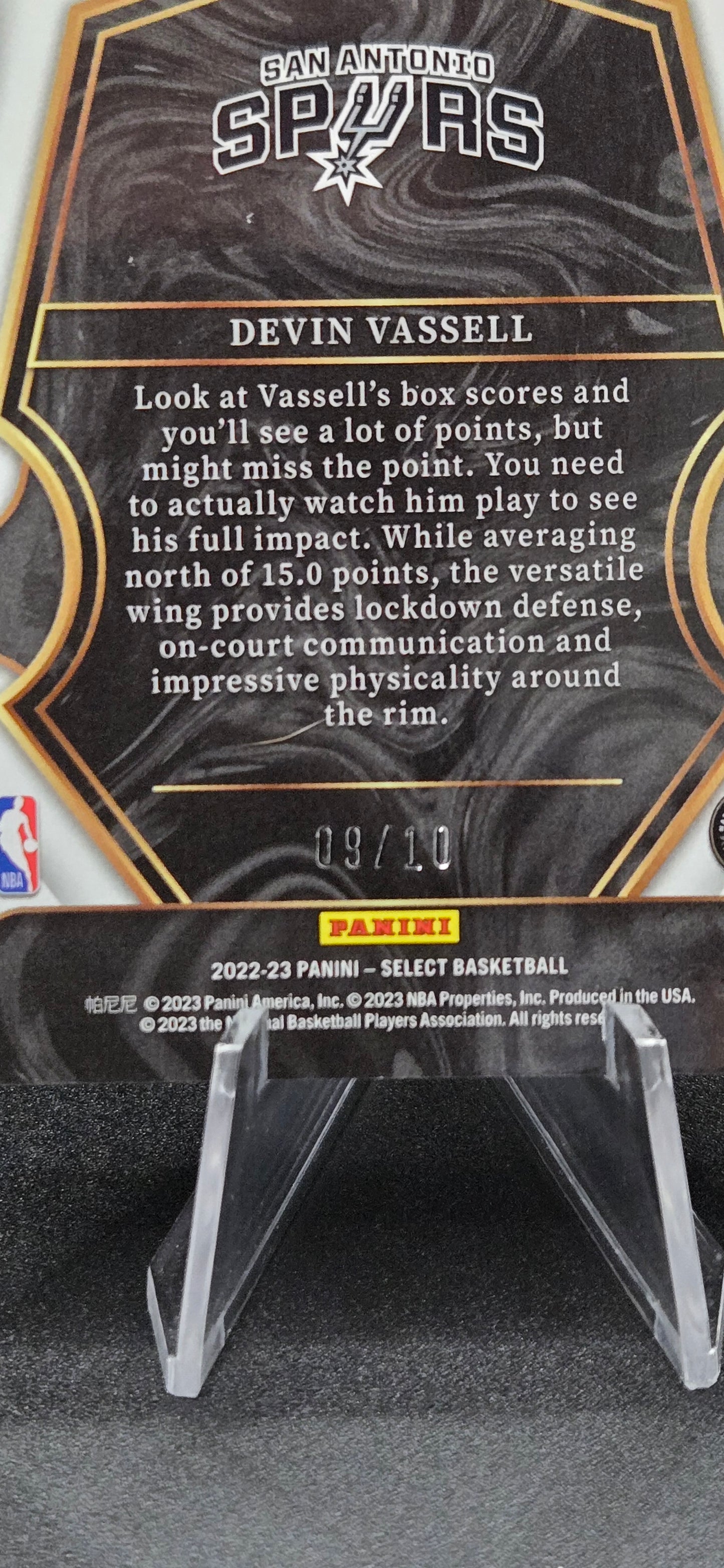 Devin Vassell 2022-23 Panini Select Premier Level Gold Prizm #164 09/10 Spurs NM+