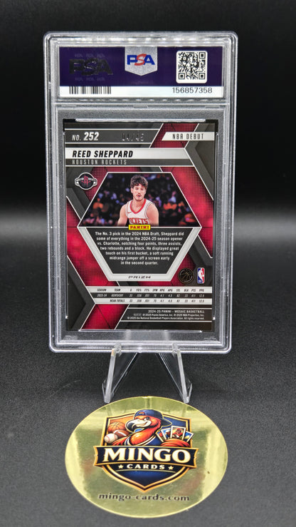 2024-25 Panini Mosaic Reed Sheppard #252 NBA Debut Choice Blue /45 RC PSA 9