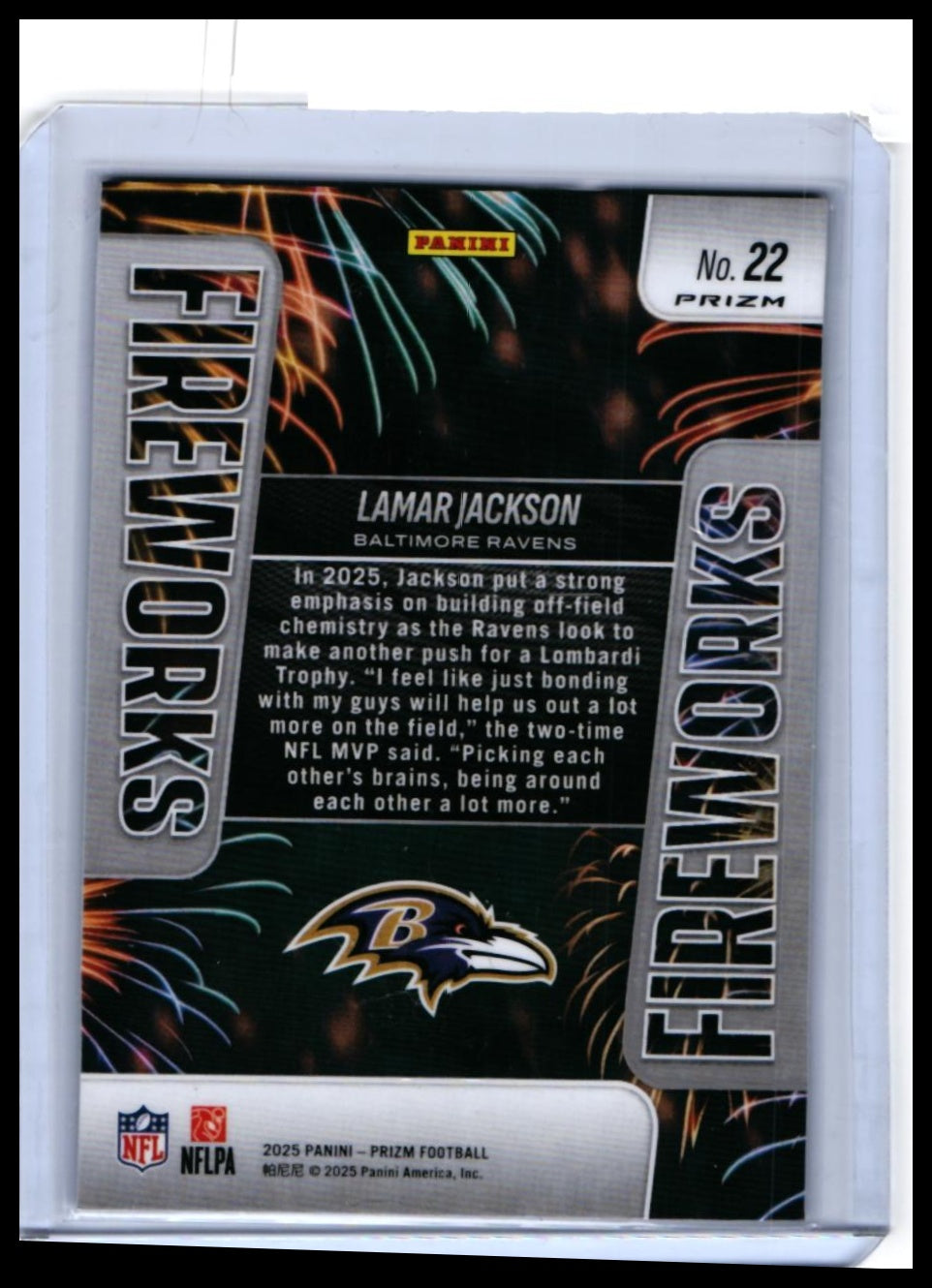 6-Card Lot 2025 Panini Prizm Football Pink Parallels w/ Lamar Jackson Fireworks - 05-back