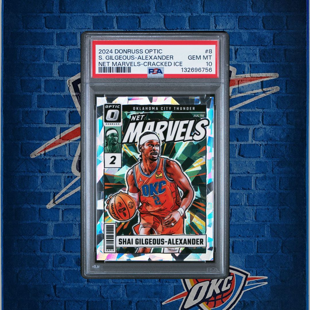 Shai Gilgeous-Alexander 2024-25 Donruss Optic Net Marvels Cracked Ice #8 /25 PSA 10
