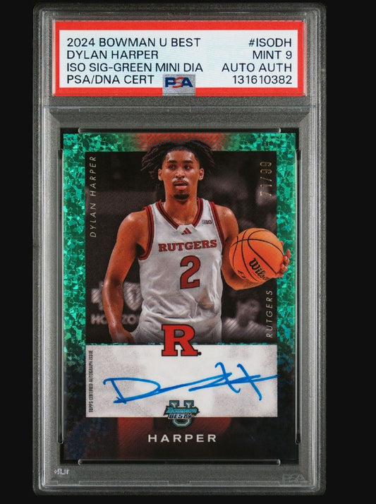 2024 Bowman U Best Dylan Harper #ISODH ISO Sig Green Mini Diamond /99 PSA 9 Auto