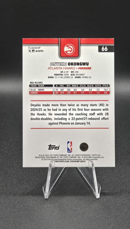 2024-25 Topps Flagship Basketball Onyeka Okongwu #66 Blue Speckle Parallel Serial Numbered 031/150 — Atlanta Hawks