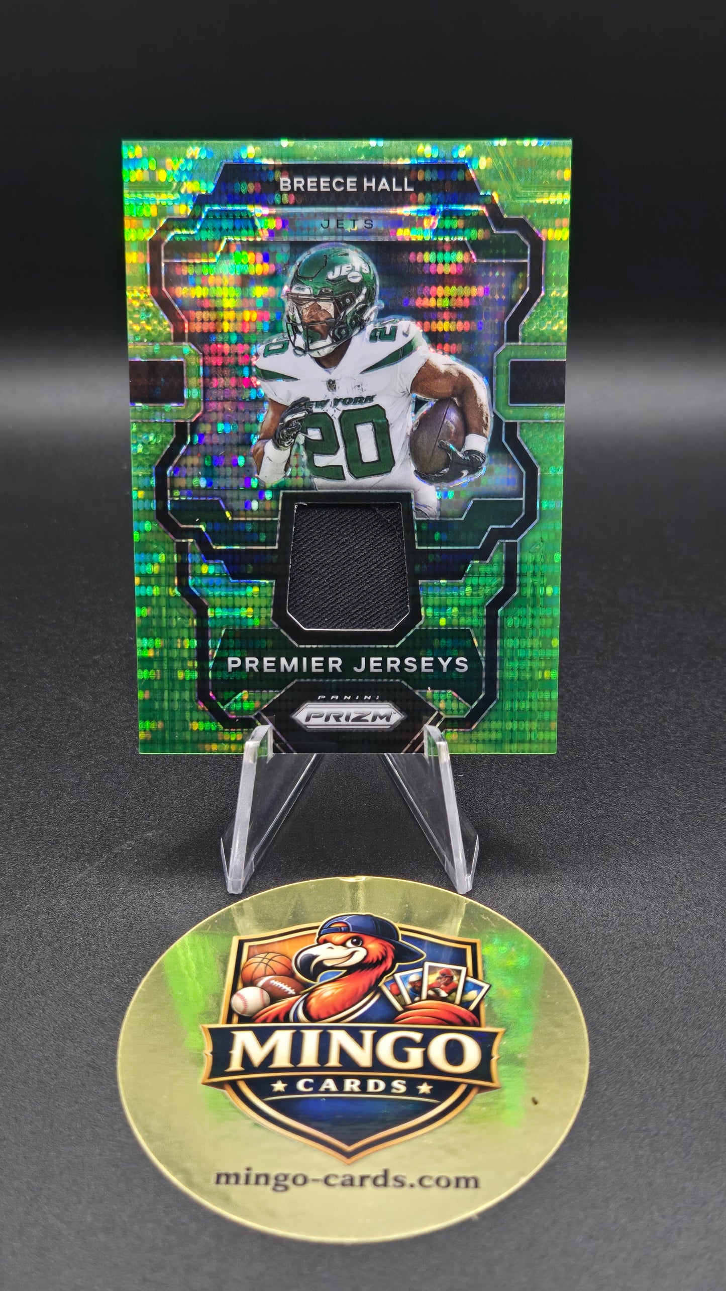 2023 Panini Prizm Breece Hall Premier Jerseys Neon Green Pulsar Relic PJ-BH