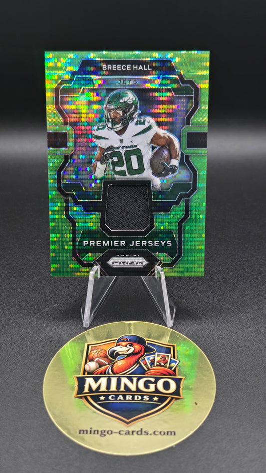 2023 Panini Prizm Breece Hall Premier Jerseys Neon Green Pulsar Relic PJ-BH