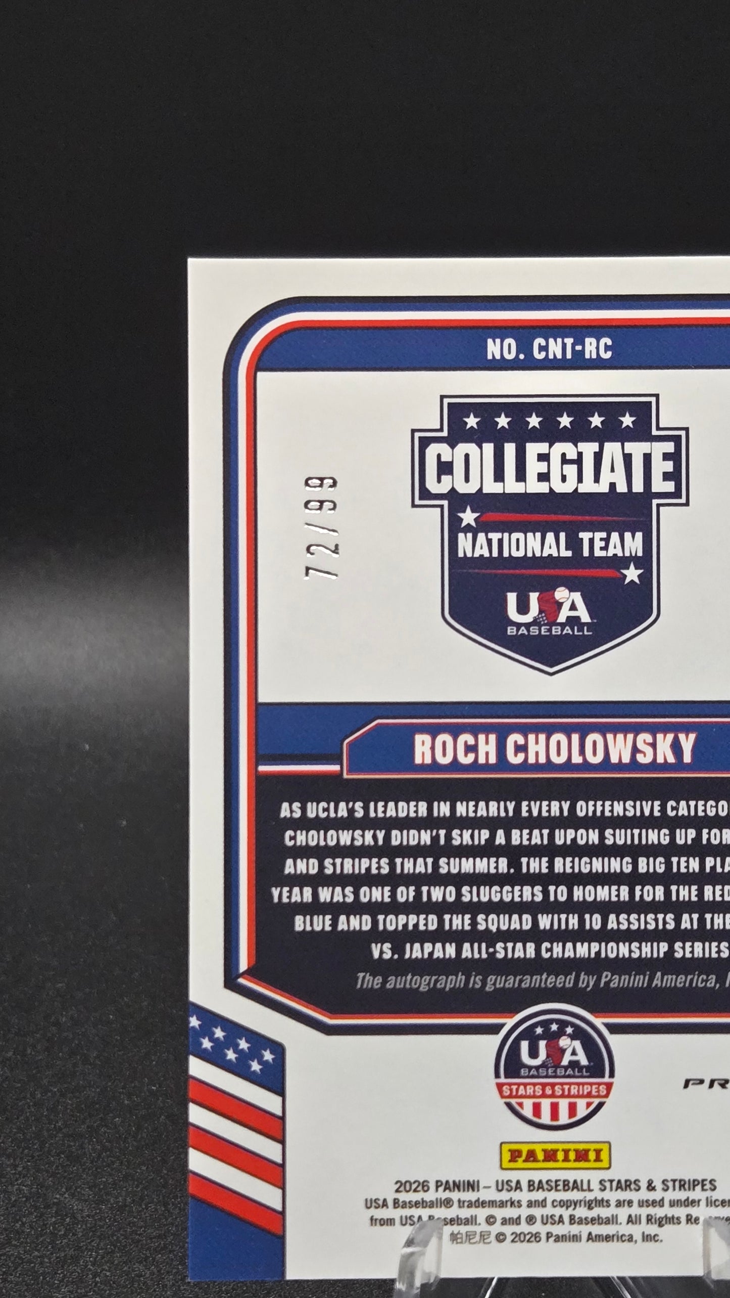 2026 Panini USA Baseball Stars & Stripes Roch Cholowsky Auto RC 72/99