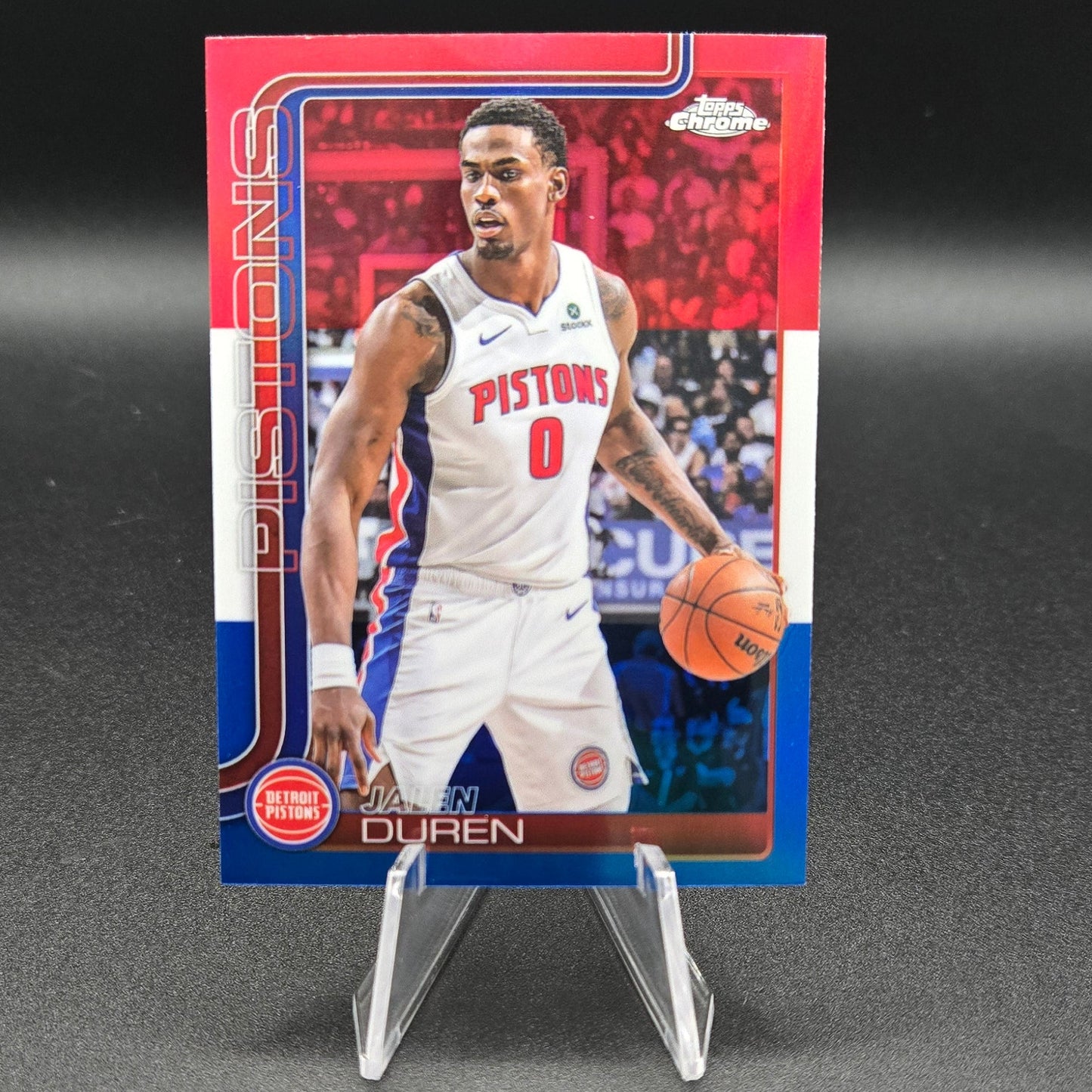 2025-26 Topps Chrome Jalen Duren #57 Red White Blue Refractor Detroit Pistons