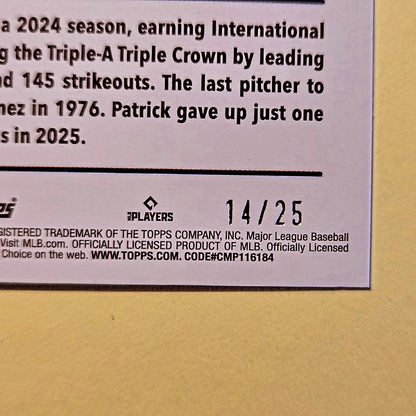 2025 Topps Update Orange Diamante Foil #US307 Chad Patrick 14/25