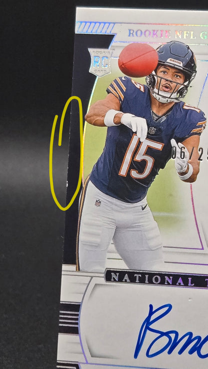 2024 Panini National Treasures Rome Odunze RC Dual Patch Auto Holo Silver 6/25