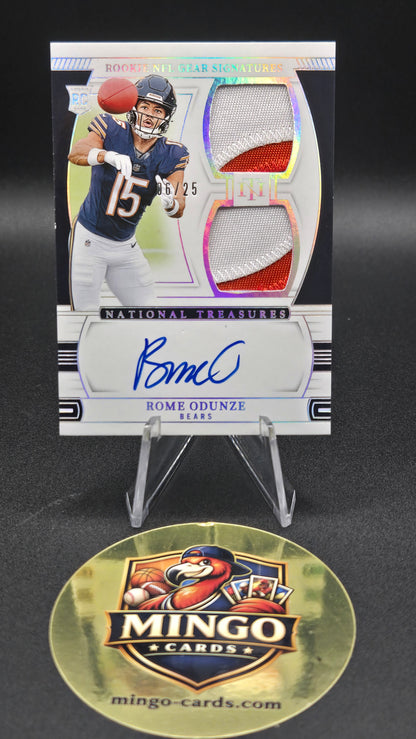 2024 Panini National Treasures Rome Odunze RC Dual Patch Auto Holo Silver 6/25