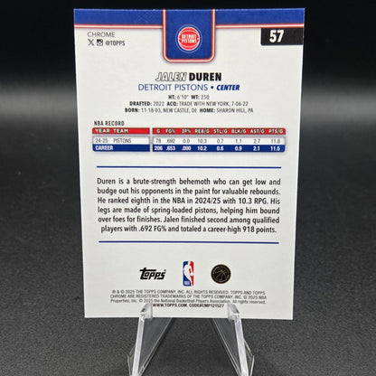 2025-26 Topps Chrome Jalen Duren #57 Red White Blue Refractor Detroit Pistons