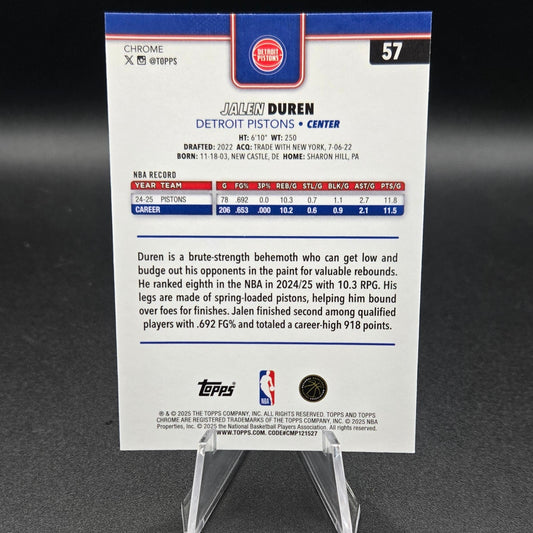 2025-26 Topps Chrome Jalen Duren #57 Red White Blue Refractor Detroit Pistons