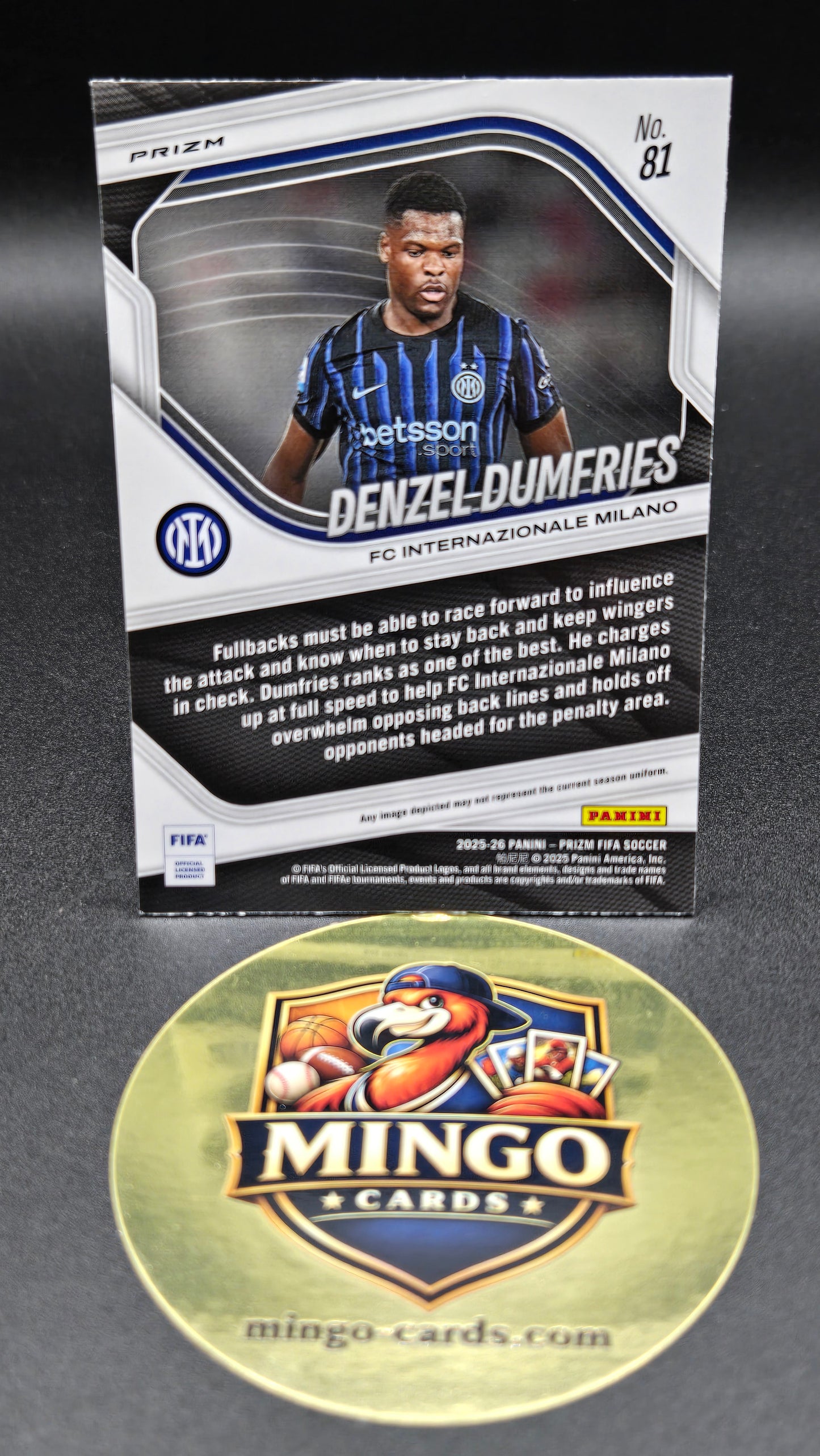 2025-26 Panini Prizm FIFA Soccer Denzel Dumfries #81 Mosaic Refractor Inter Milan