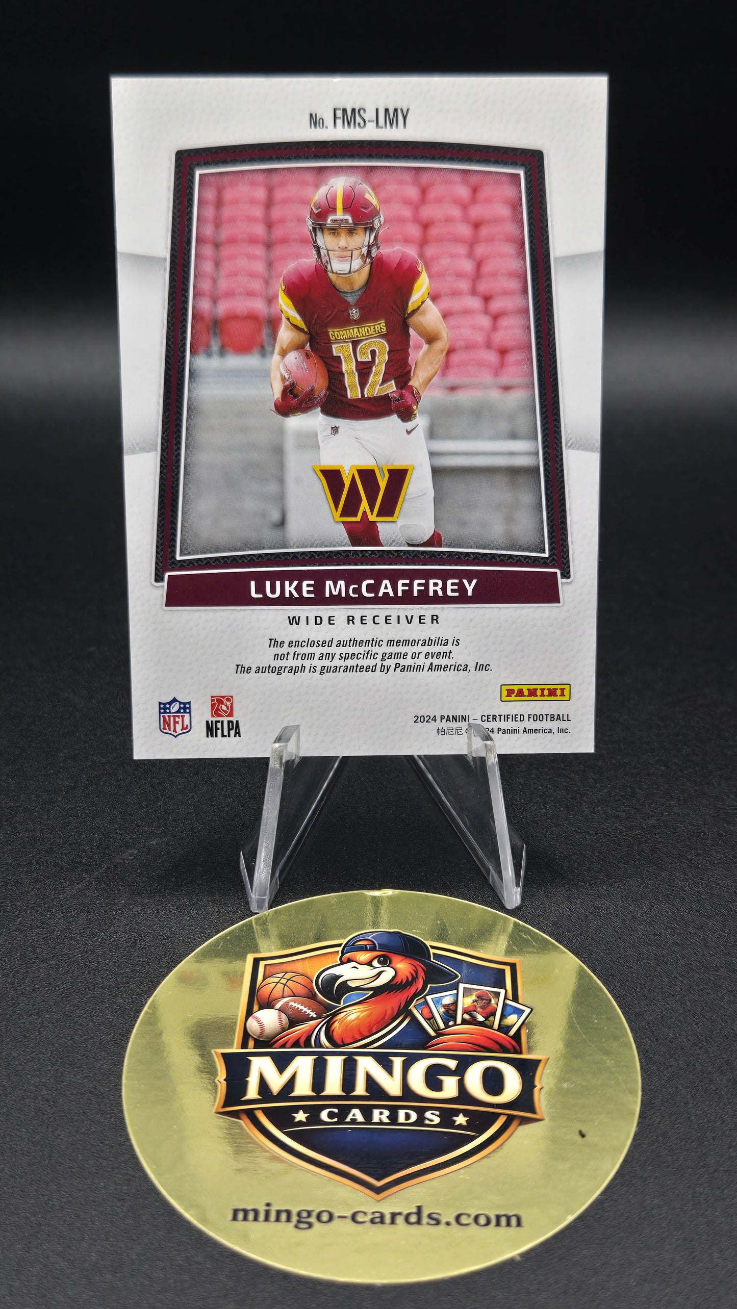 2024 Panini Certified Luke McCaffrey RPA Auto Jersey RC #FMS-LMY /399 Commanders