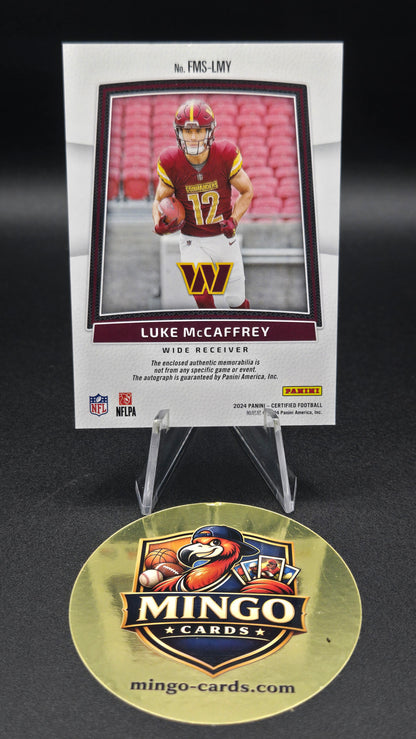 2024 Panini Certified Luke McCaffrey RPA Auto Jersey RC #FMS-LMY /399 Commanders