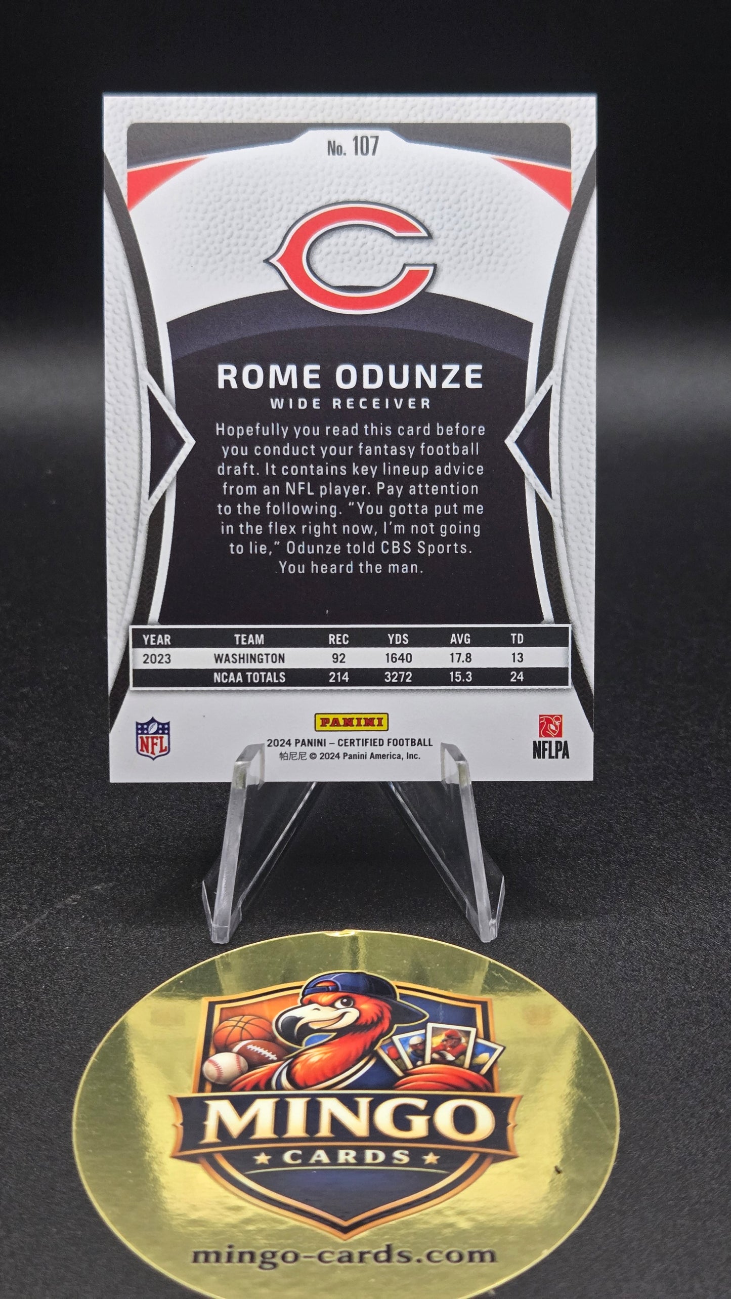 2024 Panini Certified Rome Odunze RC Red Mirror /100 #107 RC Bears