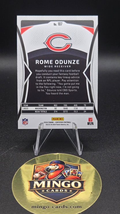 2024 Panini Certified Rome Odunze RC Red Mirror /100 #107 RC Bears